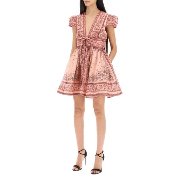 Pink Bandana Mini Dress with V-Neck and Bow Detail - Picture 4 of 4